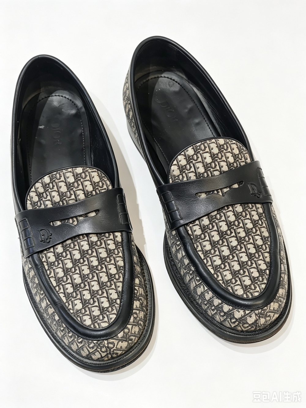 Classic Christian Dior Oblique Monogram Canvas & Navy Leather Loafers in size 44